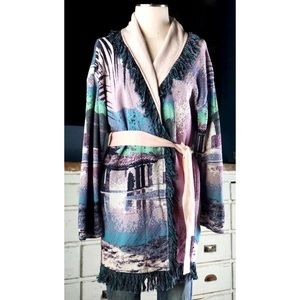 Anthropologie Aldomartins Moira Fringe Cardigan Sweater Petite LP